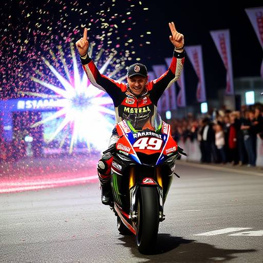 Francesco Bagnaia festeggia la vittoria nel Gran Premio di San Marino e della Riviera di Rimini a Misano