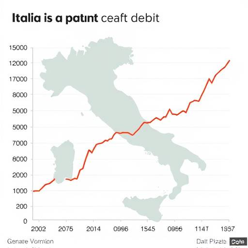 Grafico che illustra l'andamento del debito pubblico italiano