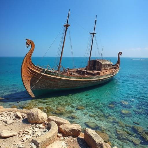 Ricostruzione artistica di una nave romana affondata al largo delle coste di Siracusa, Sicilia