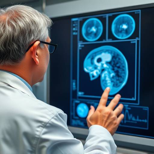 Un medico che osserva un'immagine medica su uno schermo, assistito da un sistema di intelligenza artificiale per la diagnosi